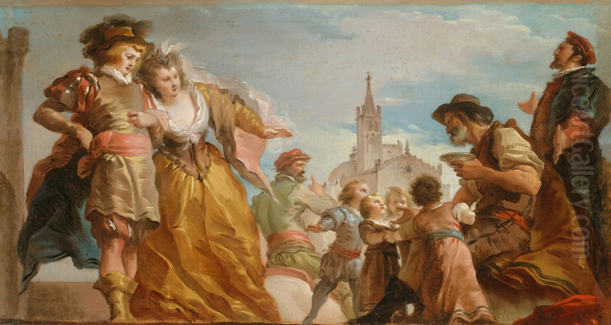 The Meeting of Gautier, Count of Antwerp, and his Daughter, Violante Oil Painting by Giuseppe Cades