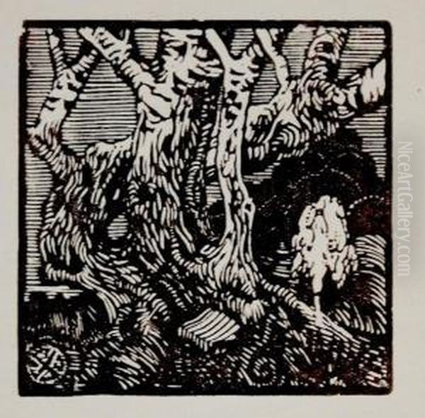 Drzewa Sygn. Na Klocku L.d. Oil Painting by Stanislaw Jakubowski