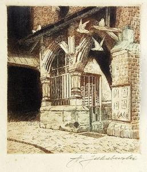 Kosciol Sw. Barbary 1934 Oil Painting by Stanislaw Jakubowski