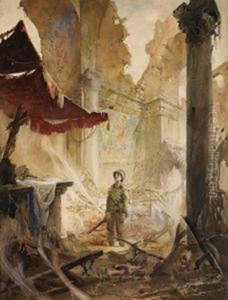 War Scene Oil Painting by Lajos, Louis Jambor