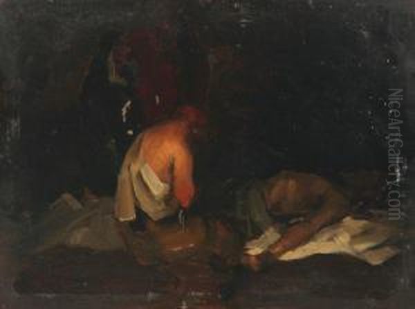 Krisztus Siratasa Oil Painting by Lajos, Louis Jambor