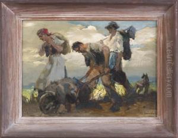 The Horsemen Oil Painting by Lajos, Louis Jambor