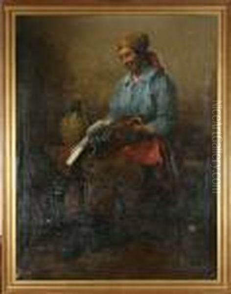 Bondkvinna I Koksinterior Oil Painting by Lajos, Louis Jambor