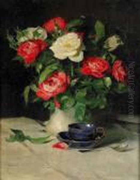 E, Ungern :stilleben Med Nyponrosor, Signerad Och Daterad Jambor L 1915 Oil Painting by Lajos, Louis Jambor