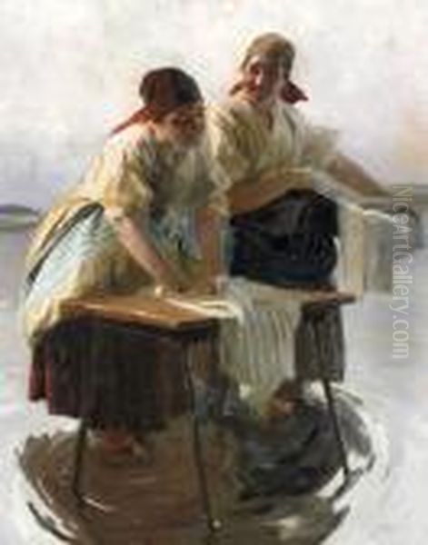 Mosas A Patakban Oil Painting by Lajos, Louis Jambor