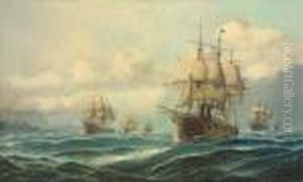 Vice-admiral Phipps Hornby's 
Squadron Steaming Through Thedardanelles On Passage To Constantinople, 
13th-14th February Oil Painting by David James