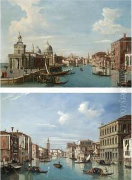 A View Of The Dogana And Santa 
Maria Salute On The Grand Canal; And A View Of The Grand Canal Looking 
North-west From The Palazzo Corner To The Palazzo Contarini Dagli 
Scrigni Oil Painting by William James