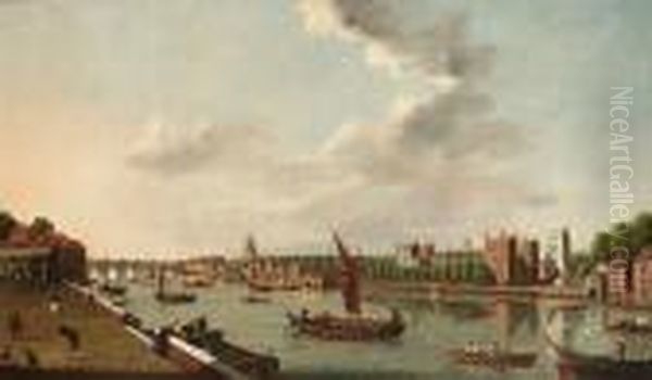 The Thames At Lambeth Palace, 
With St. Paul's Cathedral And Westminster Bridge Beyond, London Oil Painting by William James