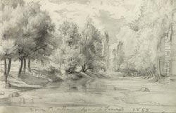 la Riviere D'oullins Oil Painting by Anne-Francois-Louis Janmot