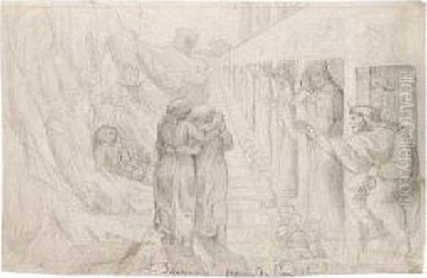 Le Poeme De L'ame : Le Mauvais Sentier, Etude Oil Painting by Anne-Francois-Louis Janmot