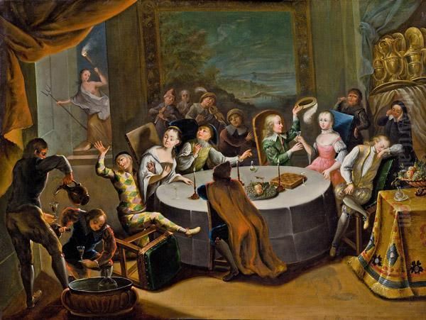 Frohliche Gesellschaft In Prunkvollem Interieur Oil Painting by Frans Christoph Janneck
