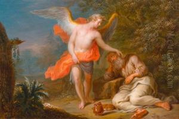 The Angel Appearing Before The Sleeping Elias. Oil Painting by Frans Christoph Janneck