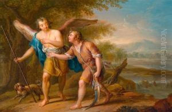 Tobias And The Angel. Oil Painting by Frans Christoph Janneck