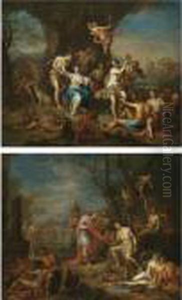 Bacchus And Ariadne; King Oeneus Swearing Allegiance To Bacchus Oil Painting by Frans Christoph Janneck