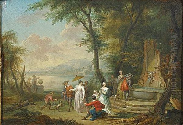 Promenade Autour D'un Lac Oil Painting by Frans Christoph Janneck