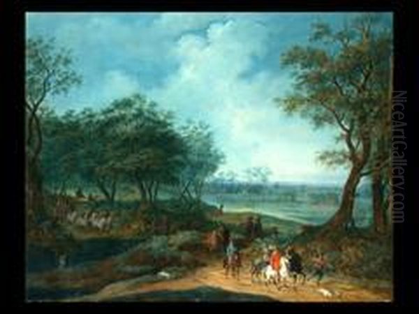 Tiefe Landschaft Mit Reitern Oil Painting by Frans Christoph Janneck
