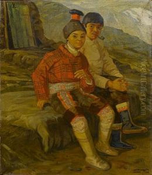 Two 
Kalaallit Oil Painting by Luplau Janssen