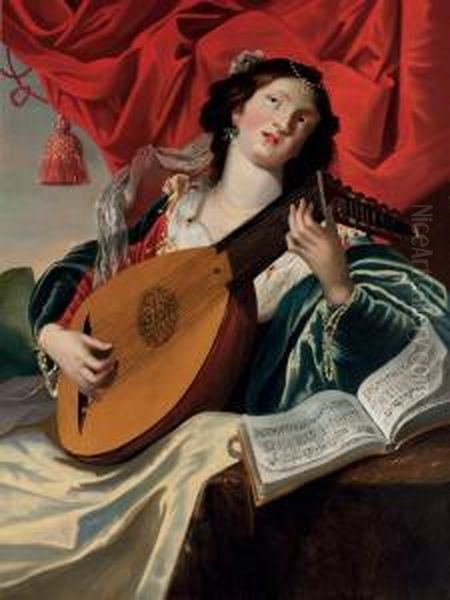 Une Joueuse De Luth Oil Painting by Abraham Janssens