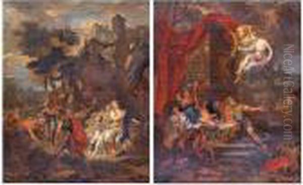 Aeneas Pulling Up The Myrtle 
That Reveals The Ghost Of Polydorus (aeneid, Book Iii), Aeneas Wounded 
In The Leg Healed With Magic Herbs By Venus (aeneid, Book Xii): A Pair 
Of Paintings Oil Painting by Victor Honore Janssens