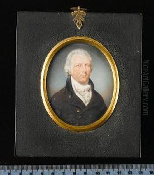 Mr Hathorn, Wearing Brown Coat 
With Black Collar, White Waistcoat, Frilled Chemise And Tied Cravat, His
 Hair Powdered. Oil Painting by Roger Jean