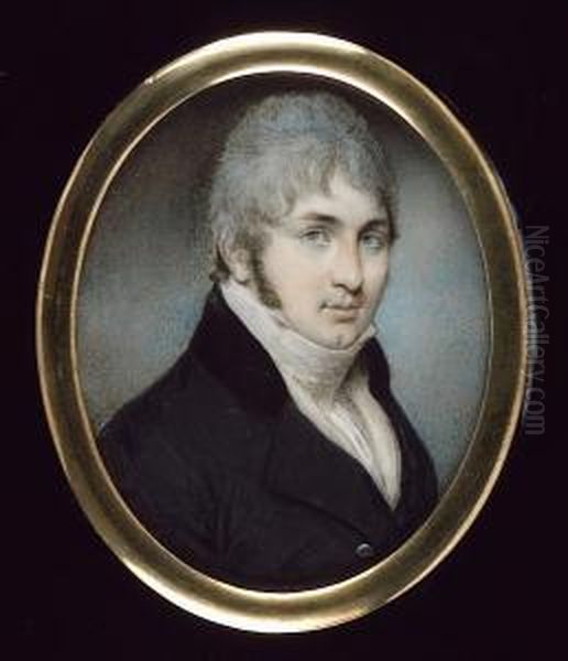 A Gentleman, Having Powdered 
Hair And Wearing Dark Grey Coat With Black Collar, White Waistcoat And 
Stock Oil Painting by Roger Jean