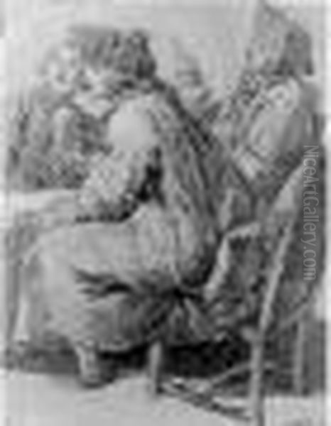 Trois Hommes Attables, Etude Pour Les Citrons De Javottes 
 Pierre Noire, Lavis D'encre De Chine, Rehauts De Blanc, Signe A La Plume En Bas A Droite Oil Painting by Etienne Jeaurat