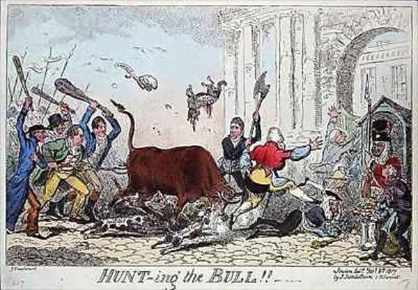 Hunting the Bull Oil Painting by George Cruikshank I