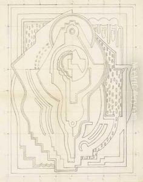 Study For Abstract Crucifixion Oil Painting by Mainie Harriet Jellett