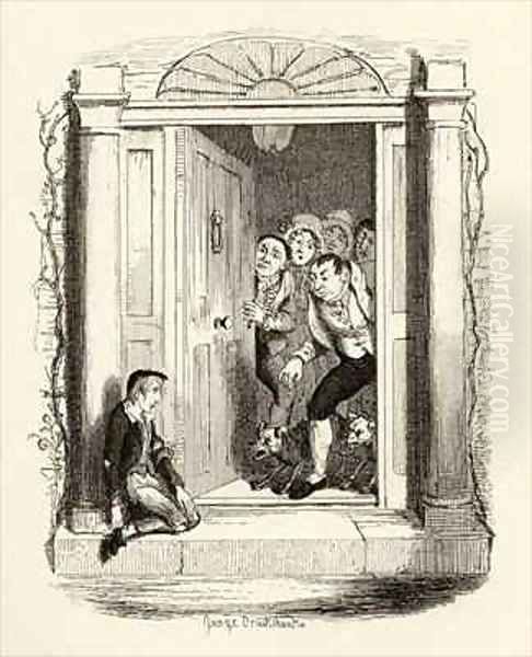 Oliver Twist at Mrs Maylies door Oil Painting by George Cruikshank I