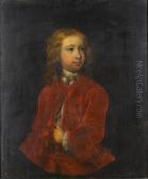 Portrait Of A Young Boy Of The 
Gore Familyhalf-length, In A Red Coat And Waistcoat, Within A 
Paintedoval Oil Painting by Charles Jervas