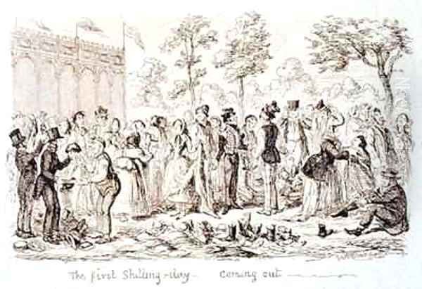 Mayhews Great Exhibition of 1851 The First Shilling Day Coming Out Oil Painting by George Cruikshank I