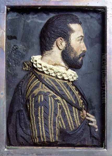 Portrait Relief of Francis I, King of France (1494-1547) Oil Painting by Benvenuto Cellini