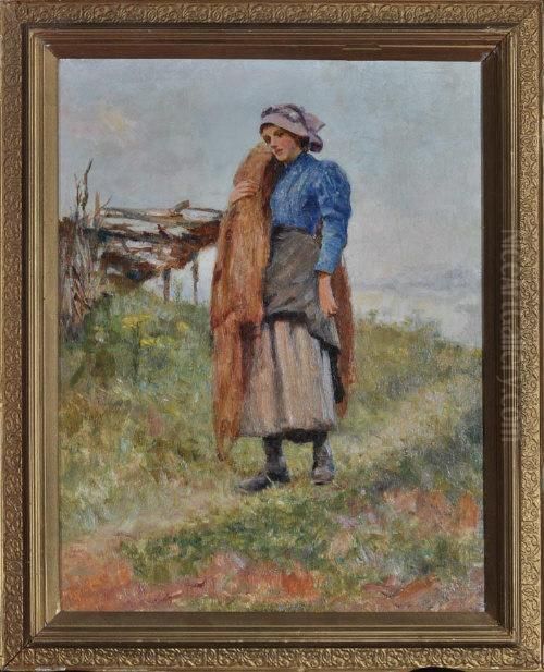 A Staithes Fishergirl Oil Painting by Robert Jobling