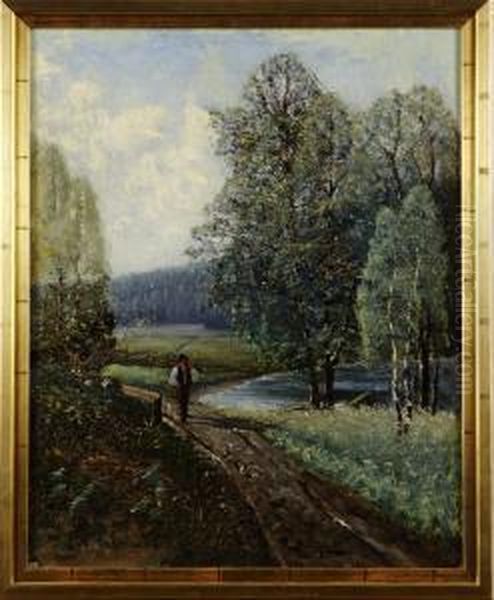 Solig Sommardag Oil Painting by Carl August Johansson