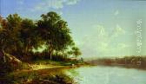Afternoon Along The Banks Of A River Oil Painting by David Johnson