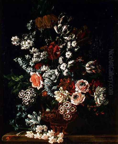 An Arrangement of Flowers in a Glass and Ormolu Vase Oil Painting by Pauwel Casteels