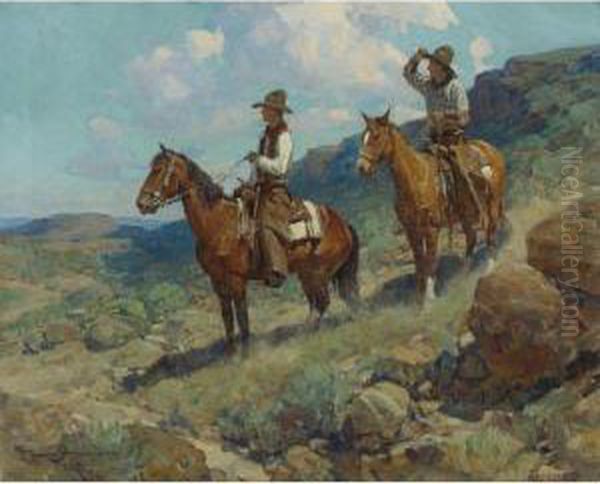 Texas Cowboys Oil Painting by Frank Johnson
