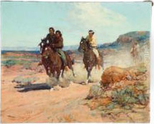 Navajo Horse Race Oil Painting by Frank Johnson