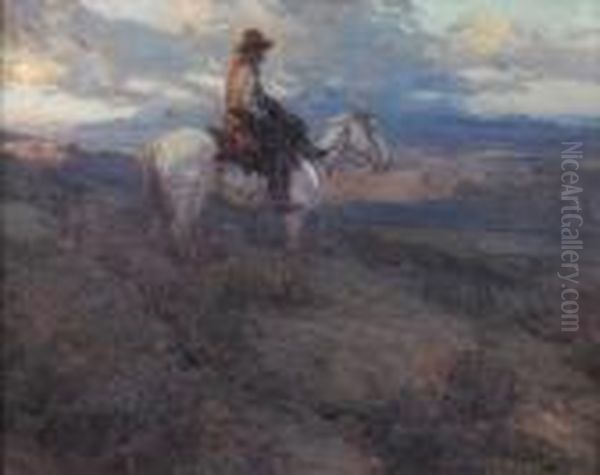 Cowboy On Horseback Oil Painting by Frank Johnson