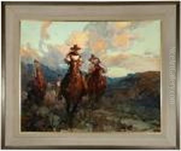 Cowboy Race Oil Painting by Frank Johnson