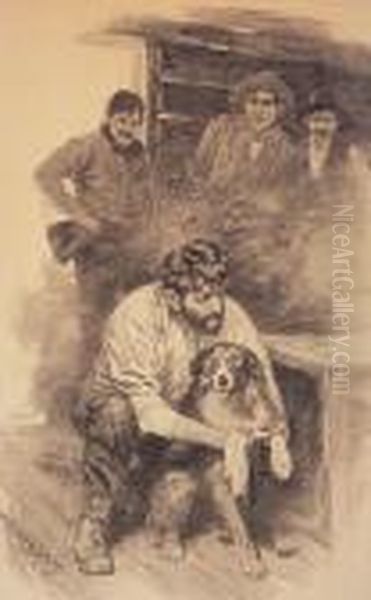 Men And Dog Oil Painting by Frank Johnson
