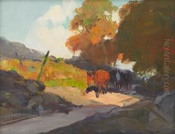 Horses On A Trail Oil Painting by Frank Johnson