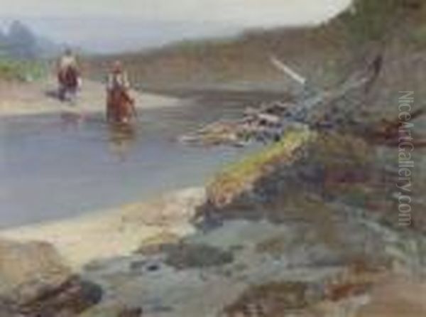 Crossing The Smokey Hill River Oil Painting by Frank Johnson
