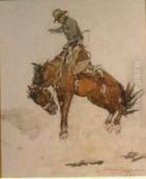 Let'er Buck Oil Painting by Frank Johnson