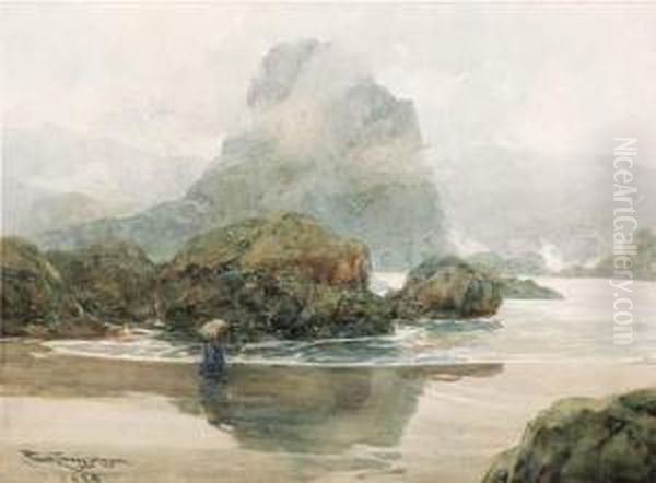 An Indian Along The Oregon Coast Oil Painting by Frank Johnson