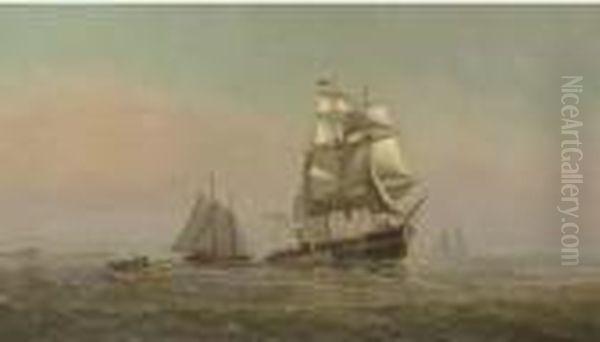 Calling For A Pilot Off A New England Coast Oil Painting by Johnson, Marshall