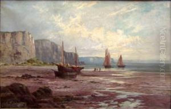 Beach Scene With Fishing Boats Oil Painting by Sidney Yates Johnson