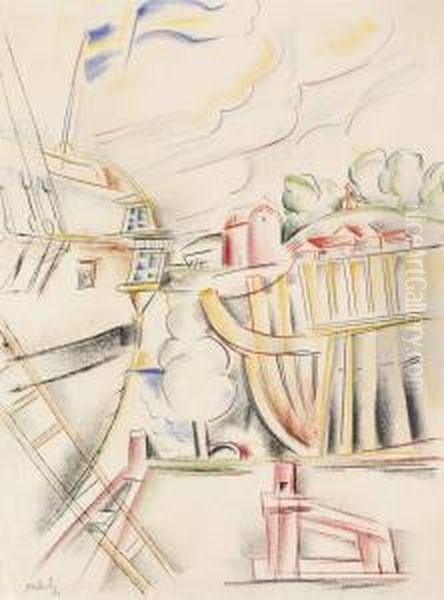 Skepp I Hamn Oil Painting by John Jon-And