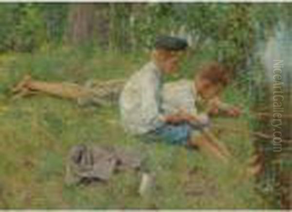 Fishing Along The River Bank Oil Painting by Francis Coates Jones