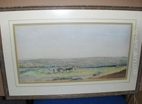 Loading The Hay Wagon In A Yorkshire Mill Landscape Oil Painting by Frederick Cecil Jones